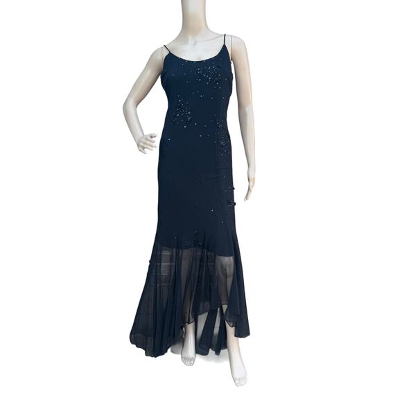 Cache Black Embellished Maxi Dress, Size S, Spaghetti Strap Formal Gown - Picture 3 of 9
